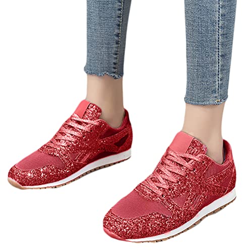 Onsoyours Damen Pailletten Mesh Sneakers Casual Strass Plat Sneakers Wanderschuhe Sportschuhe Laufschuhe Schuhe Freizeitschuhe Turnschuhe A Rot 38 EU von Onsoyours