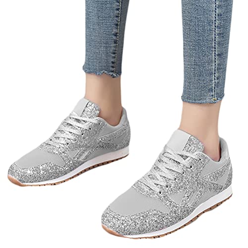 Onsoyours Damen Pailletten Mesh Sneakers Casual Strass Plat Sneakers Wanderschuhe Sportschuhe Laufschuhe Schuhe Freizeitschuhe Turnschuhe A Silber 36 EU von Onsoyours