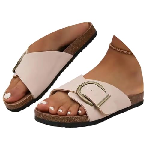 Onsoyours Damen Pantoletten Sommer Hausschuhe mit Kork-Fussbett Sandalen A Rosa 38 EU von Onsoyours