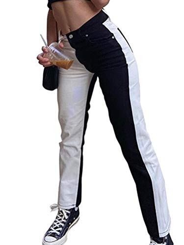 Onsoyours Damen Patchwork Jeans High Waist Stretch Cutoffs Distressed Straight Leg Denim Jeans Hose Harajuku Vintage Boyfriend Jeans Freizeithose Stil 08 M von Onsoyours