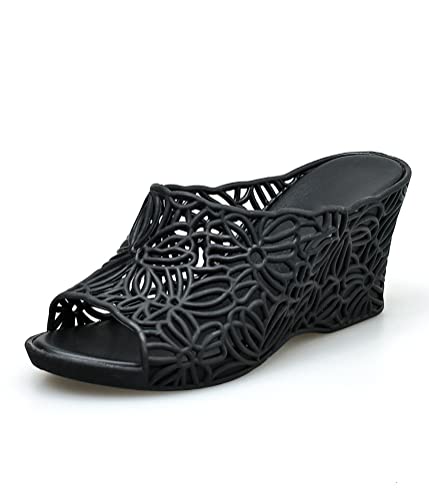 Onsoyours Damen Peep Toe Spitze Keilabsatz Sandalen Hohl Gelee Sandalen Bird-Nest Weich Plastik Schuh rutschfeste Beach Sandal Sommer B Schwarz 37 EU von Onsoyours