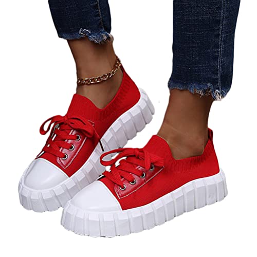 Onsoyours Damen Plateau Schuhe Canvas Sneaker Schuhe für Sport Freizeit Turnschuhe Sportschuhe Laufschuhe Atmungsaktive Mesh Freizeitschuhe Frühling Herbst B Rot 38 EU von Onsoyours