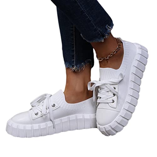 Onsoyours Damen Plateau Schuhe Canvas Sneaker Schuhe für Sport Freizeit Turnschuhe Sportschuhe Laufschuhe Atmungsaktive Mesh Freizeitschuhe Frühling Herbst B Weiß 41 EU von Onsoyours