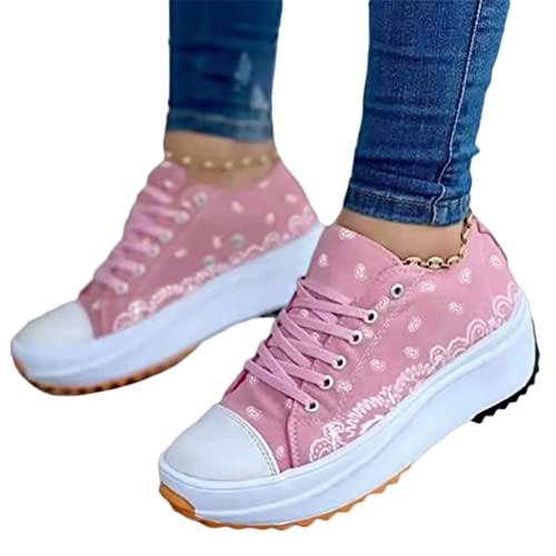 Onsoyours Damen Plateau Schuhe Canvas Sneaker Schuhe für Sport Freizeit Turnschuhe Sportschuhe Laufschuhe Atmungsaktive Mesh Freizeitschuhe Frühling Herbst C Rosa 39 EU von Onsoyours