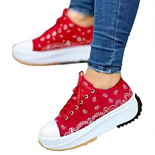 Onsoyours Damen Plateau Schuhe Canvas Sneaker Schuhe für Sport Freizeit Turnschuhe Sportschuhe Laufschuhe Atmungsaktive Mesh Freizeitschuhe Frühling Herbst C Rot 37 EU von Onsoyours