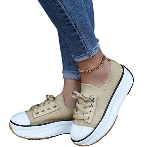 Onsoyours Damen Plateau Schuhe Canvas Sneaker Schuhe für Sport Freizeit Turnschuhe Sportschuhe Laufschuhe Atmungsaktive Mesh Freizeitschuhe Frühling Herbst Khaki 40 EU von Onsoyours