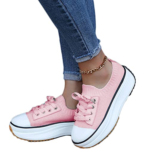 Onsoyours Damen Plateau Schuhe Canvas Sneaker Schuhe für Sport Freizeit Turnschuhe Sportschuhe Laufschuhe Atmungsaktive Mesh Freizeitschuhe Frühling Herbst Rosa 37 EU von Onsoyours