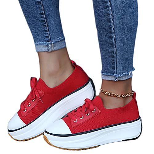 Onsoyours Damen Plateau Schuhe Canvas Sneaker Schuhe für Sport Freizeit Turnschuhe Sportschuhe Laufschuhe Atmungsaktive Mesh Freizeitschuhe Frühling Herbst Rot 36 EU von Onsoyours