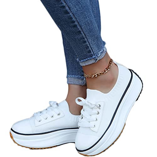 Onsoyours Damen Plateau Schuhe Canvas Sneaker Schuhe für Sport Freizeit Turnschuhe Sportschuhe Laufschuhe Atmungsaktive Mesh Freizeitschuhe Frühling Herbst Weiß 37 EU von Onsoyours