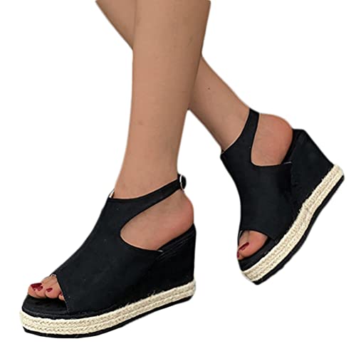 Onsoyours Damen Plateau Wedge Heel Sandal Römersandalen Frauen Peeptoe Sandalen Plateauschuhe Strandsandalen Elegant A Schwarz 42 EU von Onsoyours