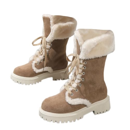 Onsoyours Damen Plüsch Stiefel Plateau Stiefeletten Warm Boots Stiefelette mit Klobigem Absatz Winterstiefel Outdoors Bequem Rutschfest Schneestiefel A Camel 35 EU von Onsoyours