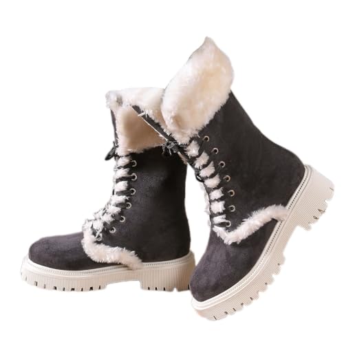 Onsoyours Damen Plüsch Stiefel Plateau Stiefeletten Warm Boots Stiefelette mit Klobigem Absatz Winterstiefel Outdoors Bequem Rutschfest Schneestiefel A Grau 37 EU von Onsoyours