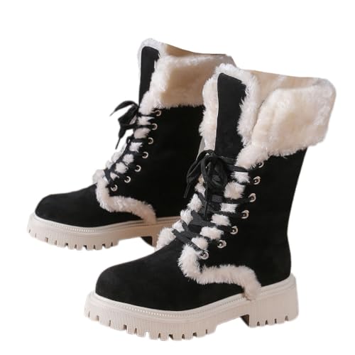 Onsoyours Damen Plüsch Stiefel Plateau Stiefeletten Warm Boots Stiefelette mit Klobigem Absatz Winterstiefel Outdoors Bequem Rutschfest Schneestiefel A Schwarz 41 EU von Onsoyours