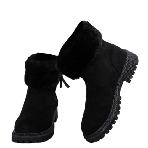 Onsoyours Damen Plüsch Stiefel Plateau Stiefeletten Warm Boots Stiefelette mit Klobigem Absatz Winterstiefel Outdoors Bequem Rutschfest Schneestiefel B Schwarz 43 EU von Onsoyours
