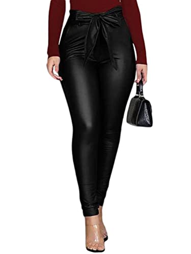 Onsoyours Damen Pu Faux Lederhose Stretch Skinny High Waist Kunstleder Hose Damen Kunstleder Leder Look Hosen Damen Biker Stretch Coated Jeans 06 Schwarz 3XL von Onsoyours