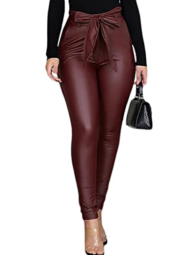 Onsoyours Damen Pu Faux Lederhose Stretch Skinny High Waist Kunstleder Hose Damen Kunstleder Leder Look Hosen Damen Biker Stretch Coated Jeans 06 Weinrot 3XL von Onsoyours