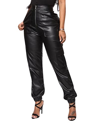 Onsoyours Damen Pu Faux Lederhose Stretch Skinny High Waist Kunstleder Hose Damen Kunstleder Leder Look Hosen Damen Biker Stretch Coated Jeans A Schwarz M von Onsoyours