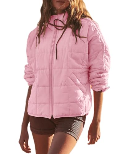 Onsoyours Damen Puffer Jacke Kurz Winterjacke Winter Winter Stehkragen Warm Steppjacke Kurz mit Reißverschluss Outdoor A Rosa M von Onsoyours
