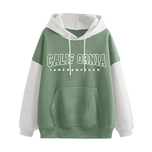 Onsoyours Damen Pulli Sweatshirts Hoodie California Letter Print Hoodies Lässiges Sweatshirt Casual Hip Hop Farbblock Pullover A Grün S von Onsoyours