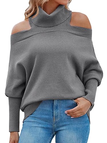 Onsoyours Damen Pullover Rollkragen Langarm Sweatshirt Lose Grobstrick Casual Sweater Elegant Oberteile Langarmshirt Strickpulli Tops A Grau S von Onsoyours