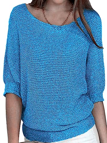 Onsoyours Damen Pullover Strickpullover Rundhalsausschnitt Langarm Lose Bluse Strickpulli Shirt Oversize Lässige Sweatshirt A Hellblau S von Onsoyours