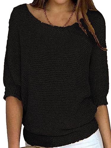 Onsoyours Damen Pullover Strickpullover Rundhalsausschnitt Langarm Lose Bluse Strickpulli Shirt Oversize Lässige Sweatshirt A Schwarz M von Onsoyours