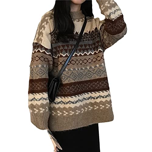 Onsoyours Damen Pullover Sweater Gestreift Strickpullover Casual Sweatshirt Pulli Elegant Jumper Oberteile A Khaki L von Onsoyours