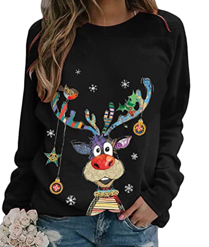 Onsoyours Damen Pullover Weihnachten Rudolph Rentier Elfe Weihnachtspullover Kapuzenpullover Teenager Mädchen Weihnachtspulli Weihnachtsmann Christmas Sweatshirt Xmas Pulli Shirt (XXL, A Schwarz) von Onsoyours