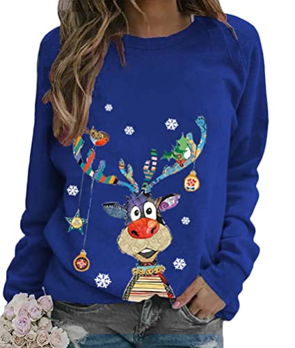 Onsoyours Damen Pullover Weihnachten Rudolph Rentier Elfe Weihnachtspullover Kapuzenpullover Teenager Mädchen Weihnachtspulli Weihnachtsmann Christmas Sweatshirt Xmas Pulli Shirt A Blau L von Onsoyours