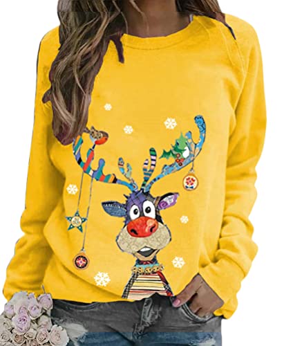 Onsoyours Damen Pullover Weihnachten Rudolph Rentier Elfe Weihnachtspullover Kapuzenpullover Teenager Mädchen Weihnachtspulli Weihnachtsmann Christmas Sweatshirt Xmas Pulli Shirt A Gelb S von Onsoyours