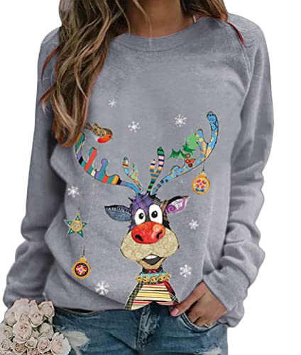 Onsoyours Damen Pullover Weihnachten Rudolph Rentier Elfe Weihnachtspullover Kapuzenpullover Teenager Mädchen Weihnachtspulli Weihnachtsmann Christmas Sweatshirt Xmas Pulli Shirt A Grau 3XL von Onsoyours