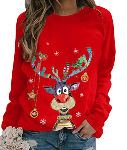 Onsoyours Damen Pullover Weihnachten Rudolph Rentier Elfe Weihnachtspullover Kapuzenpullover Teenager Mädchen Weihnachtspulli Weihnachtsmann Christmas Sweatshirt Xmas Pulli Shirt A Rot 3XL von Onsoyours