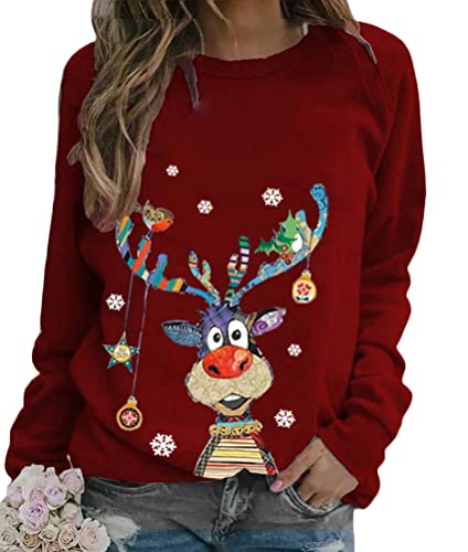 Onsoyours Damen Pullover Weihnachten Rudolph Rentier Elfe Weihnachtspullover Kapuzenpullover Teenager Mädchen Weihnachtspulli Weihnachtsmann Christmas Sweatshirt Xmas Pulli Shirt A Rotwein XL von Onsoyours