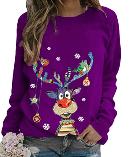 Onsoyours Damen Pullover Weihnachten Rudolph Rentier Elfe Weihnachtspullover Kapuzenpullover Teenager Mädchen Weihnachtspulli Weihnachtsmann Christmas Sweatshirt Xmas Pulli Shirt A Violett M von Onsoyours