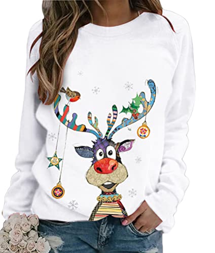 Onsoyours Damen Pullover Weihnachten Rudolph Rentier Elfe Weihnachtspullover Kapuzenpullover Teenager Mädchen Weihnachtspulli Weihnachtsmann Christmas Sweatshirt Xmas Pulli Shirt A Weiß M von Onsoyours