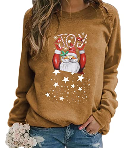 Onsoyours Damen Pullover Weihnachten Rudolph Rentier Elfe Weihnachtspullover Kapuzenpullover Teenager Mädchen Weihnachtspulli Weihnachtsmann Christmas Sweatshirt Xmas Pulli Shirt B Khaki 3XL von Onsoyours