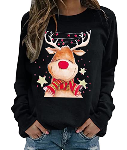 Onsoyours Damen Pullover Weihnachten Rudolph Rentier Elfe Weihnachtspullover Kapuzenpullover Teenager Mädchen Weihnachtspulli Weihnachtsmann Christmas Sweatshirt Xmas Pulli Shirt C Schwarz XL von Onsoyours