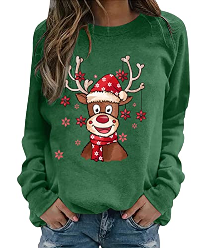 Onsoyours Damen Pullover Weihnachten Rudolph Rentier Elfe Weihnachtspullover Kapuzenpullover Teenager Mädchen Weihnachtspulli Weihnachtsmann Christmas Sweatshirt Xmas Pulli Shirt D Grün L von Onsoyours