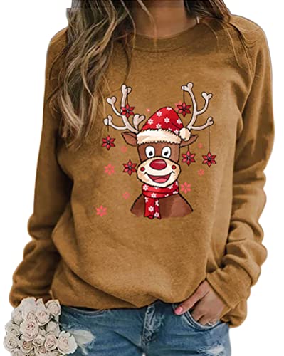 Onsoyours Damen Pullover Weihnachten Rudolph Rentier Elfe Weihnachtspullover Kapuzenpullover Teenager Mädchen Weihnachtspulli Weihnachtsmann Christmas Sweatshirt Xmas Pulli Shirt D Khaki S von Onsoyours