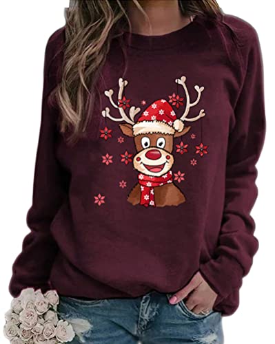 Onsoyours Damen Pullover Weihnachten Rudolph Rentier Elfe Weihnachtspullover Kapuzenpullover Teenager Mädchen Weihnachtspulli Weihnachtsmann Christmas Sweatshirt Xmas Pulli Shirt D Rotwein XL von Onsoyours