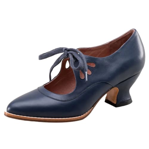 Onsoyours Damen Pumps Hohle Schnürbare High Heel Damenschuhe Vintage Hochzeitsschuhe Brautschuhe Mary Jane Knöchelriemchen A Blau 39 EU von Onsoyours
