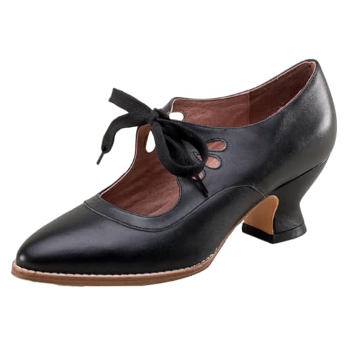 Onsoyours Damen Pumps Hohle Schnürbare High Heel Damenschuhe Vintage Hochzeitsschuhe Brautschuhe Mary Jane Knöchelriemchen A Schwarz 40 EU von Onsoyours