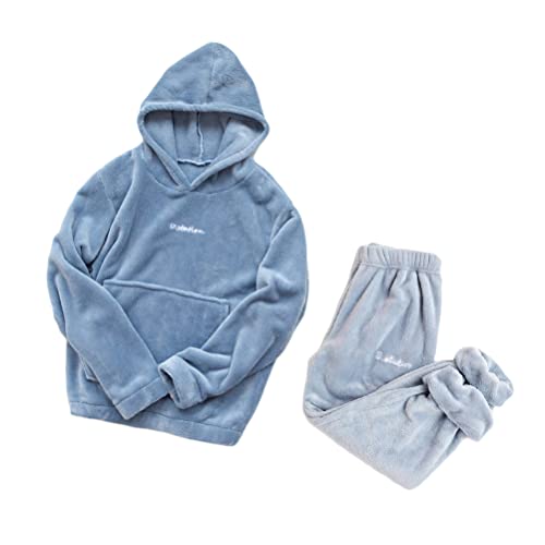 Onsoyours Damen Pyjama Fleece Set Lang Nachtwäsche Winter Warm Hausanzug Zweiteiliger Schlafanzug Langarm Shirt und Pyjamahose C Blau M von Onsoyours