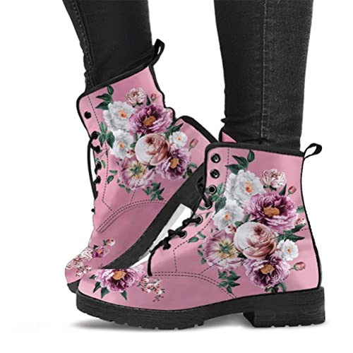 Onsoyours Damen Retro Drucken Stiefel Gothic Chelsea Punk Stiefeletten Biker Boot Knöchel Stiefel Mit Blockabsatz Gotisch Herbst Winter Kurze Stiefeletten A Rosa 39 EU von Onsoyours