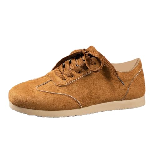 Onsoyours Damen Retro Sneaker Flach Runde Zehe Turnschuhe Canvas Schuhe Strass Lässige Halbschuhe Wanderschuhe Sportschuhe Freizeitschuh Wildleder Derby Schuhe B Braun 36 EU von Onsoyours