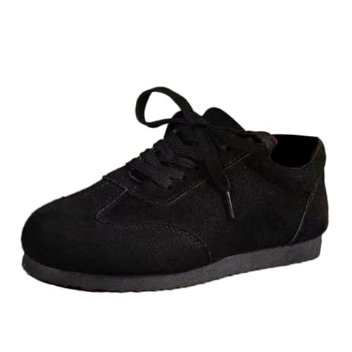 Onsoyours Damen Retro Sneaker Flach Runde Zehe Turnschuhe Canvas Schuhe Strass Lässige Halbschuhe Wanderschuhe Sportschuhe Freizeitschuh Wildleder Derby Schuhe B Schwarz 38 EU von Onsoyours