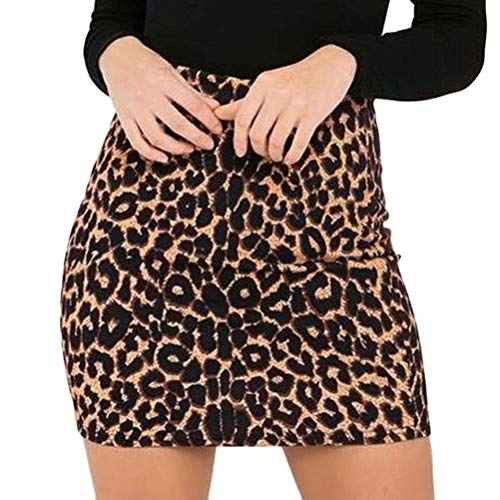 Onsoyours Damen Röcke Basic Solid Dehnbaren Mini Rock Pencil Rock Elegant Bleistiftrock Business Rock B Leopard X-Large von Onsoyours