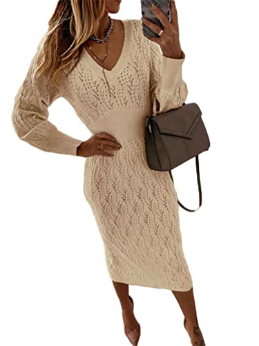 Onsoyours Damen Rollkragen Pulloverkleid Elegant Strickkleid Einfarbig Winter Pulli Casual Langarm Lose Maxikleid Wickelkleid Tunika Pullover D Aprikose S von Onsoyours