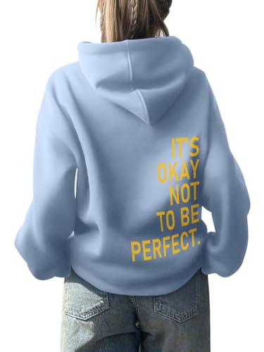 Onsoyours Damen Rückendruck Letter Print Hoodie Sweatjacke Damen Mit Kapuze Langarm Herbst Winter Sweatshirt Top Pullover Oversize Vintage Kapuzenpullover Streetwear A Hellblau 3XL von Onsoyours