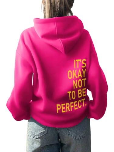 Onsoyours Damen Rückendruck Letter Print Hoodie Sweatjacke Damen Mit Kapuze Langarm Herbst Winter Sweatshirt Top Pullover Oversize Vintage Kapuzenpullover Streetwear A Lila rot XL von Onsoyours